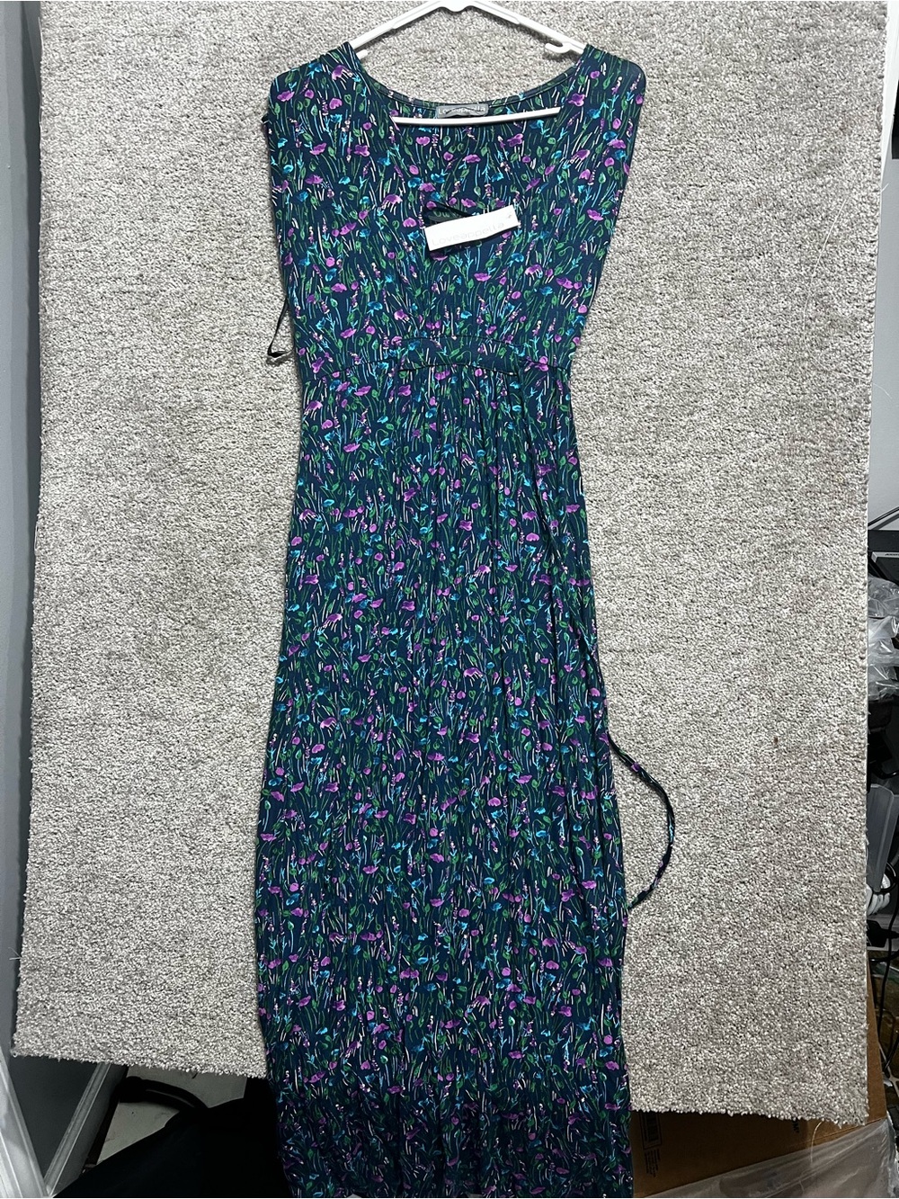 Loveapella Woman’s Floral Blue Green Purple Tie Back Maxi dress New Size Small